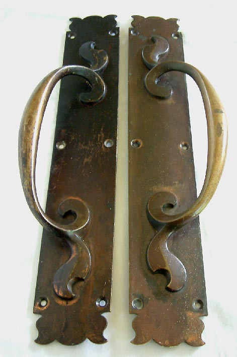 pair large antique brass shop door handles